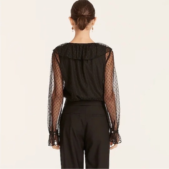 NWT J.Crew Ruffleneck top in clip dot black sheer sleeves BD756 size XS - Picture 4 of 15